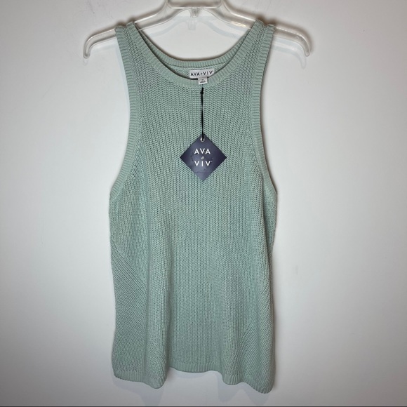 Ava & Viv Light Green Sleeveless Knit Sweater - Picture 2 of 10